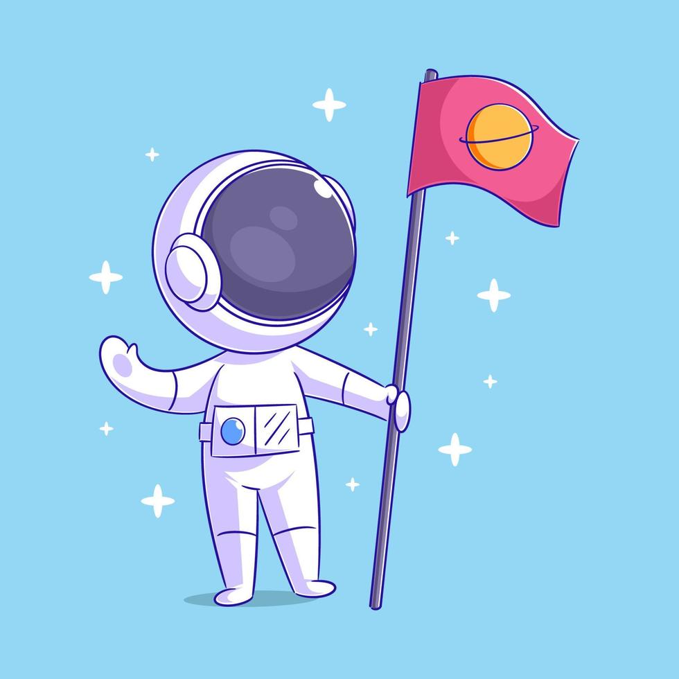 astronauta que lleva bandera en mano vector