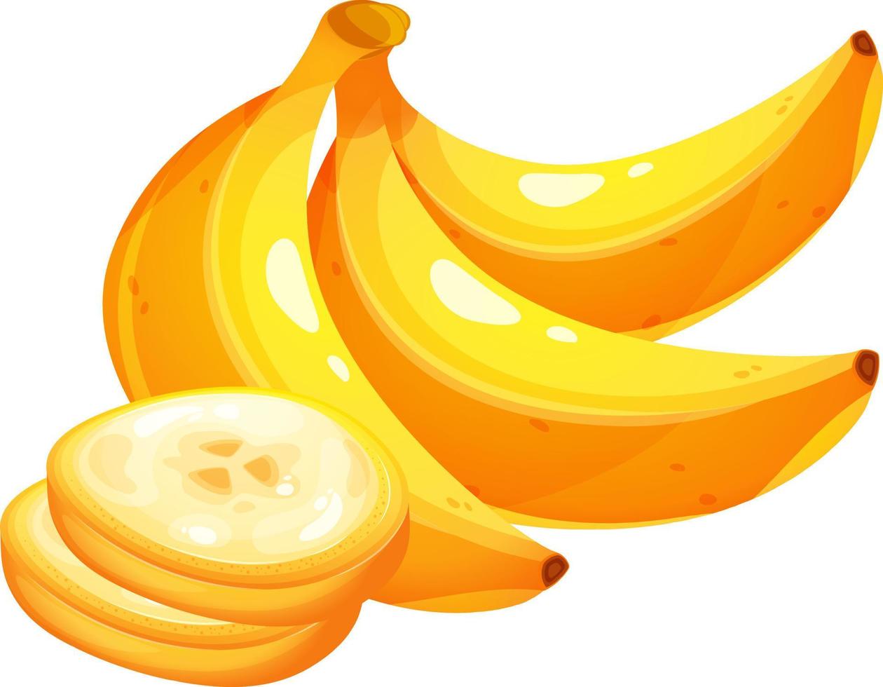 A bunch of whole bananas and piece, slice cartoon on transparent background. Bananas on branch, juicy bananas vector