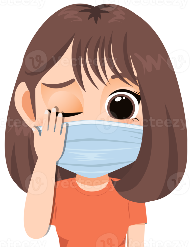 Touch face with girl cartoon character flat icon PNG