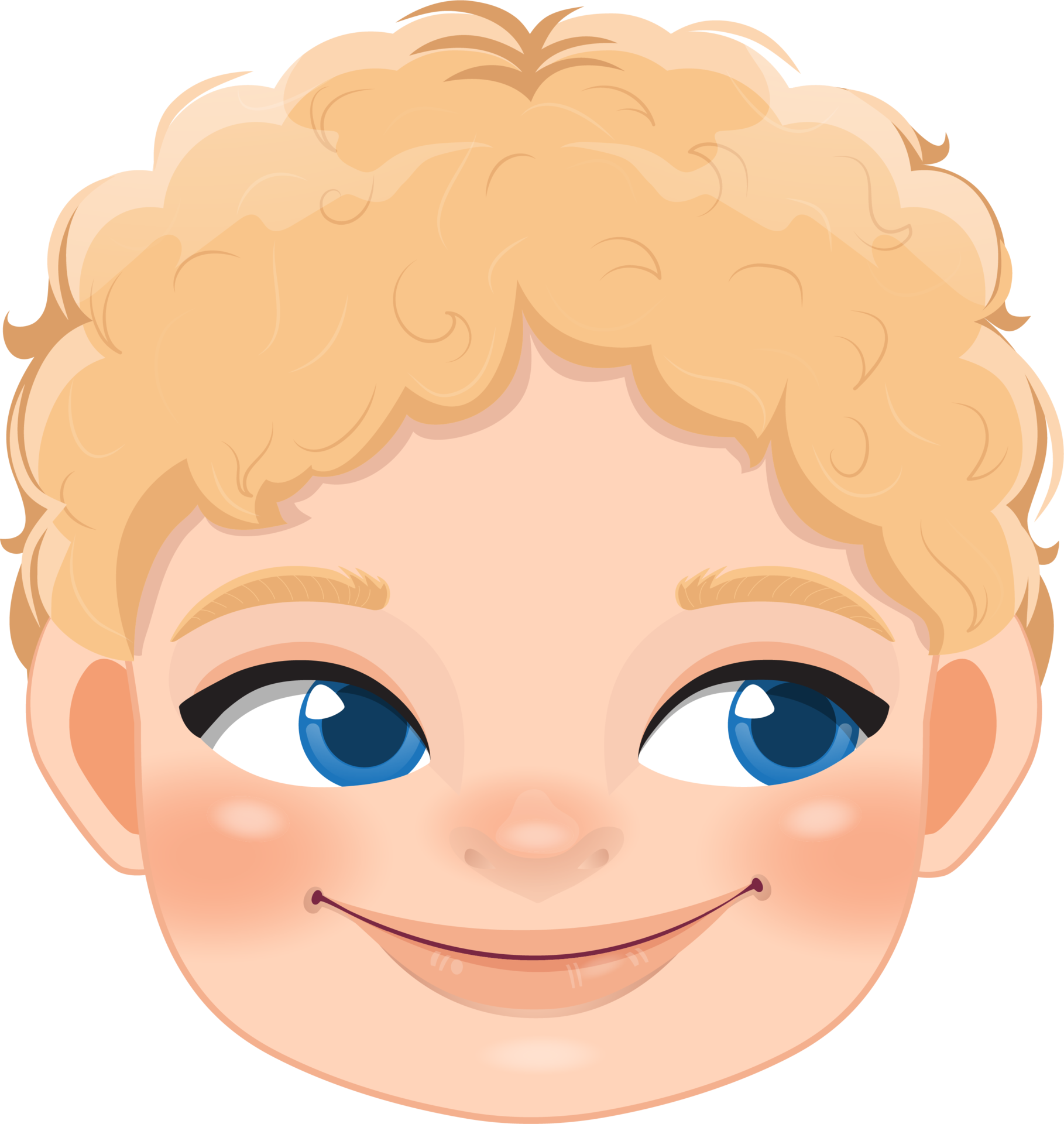 Cute Boy Face and Blonde Hair Smiling , Roll eyes to the Right Hand