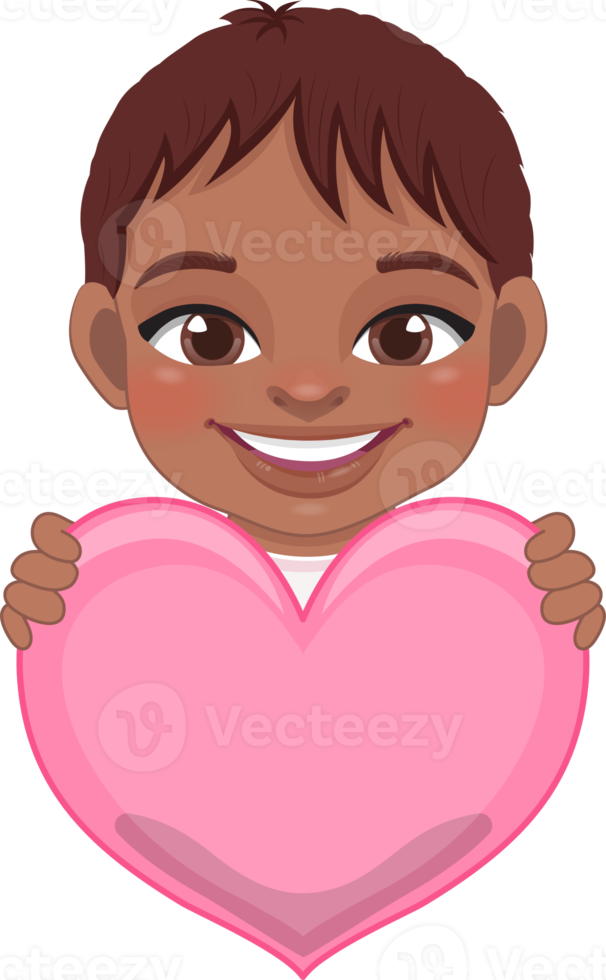 mignonne peu américain africain garçon en portant rose cœur content des gamins célébrer Valentin s journée dessin animé personnage conception png