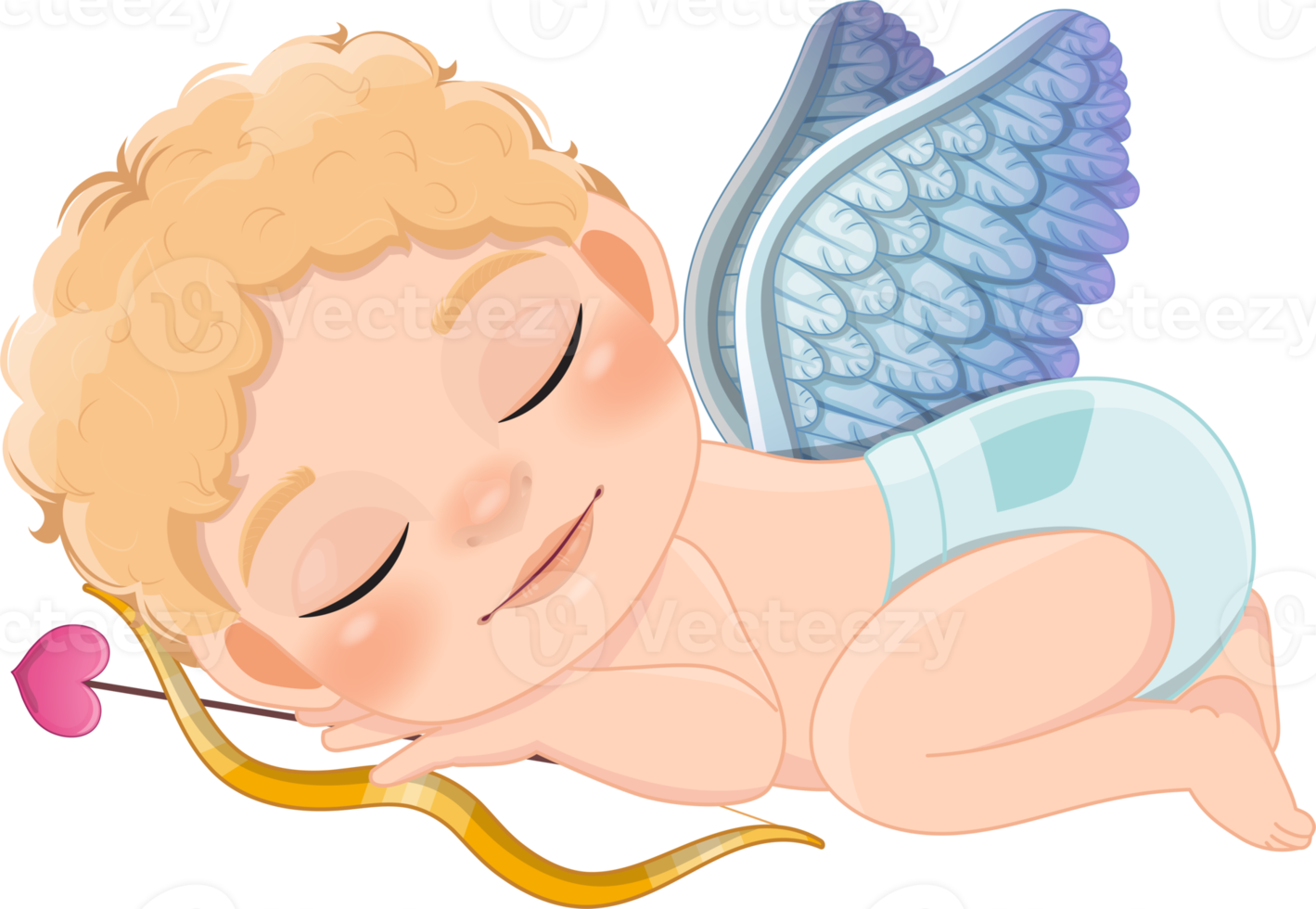 Happy valentine s day with Cupid sleeping on air and holding a bow cartoon character png