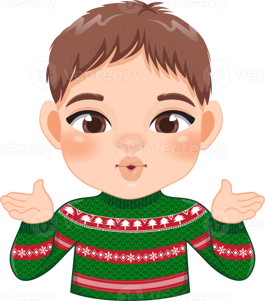 allegro Natale cartone animato design con eccitare ragazzo indossare un' rosso e verde maglione cartone animato png