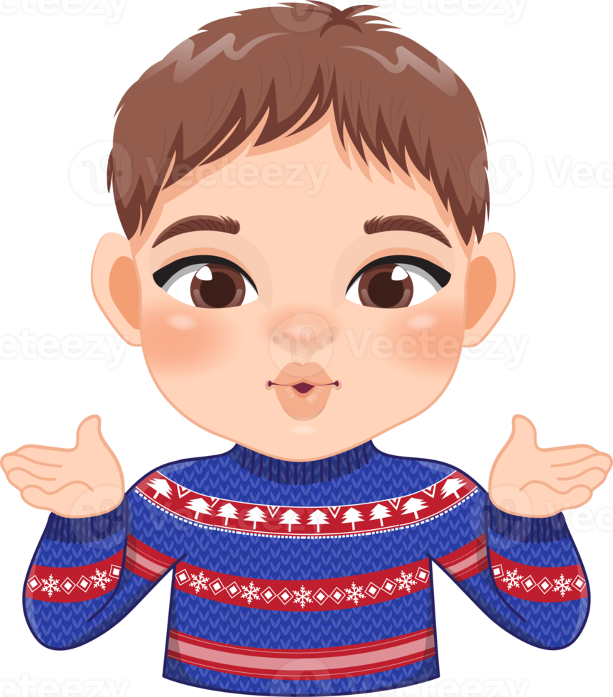 Merry Christmas cartoon design with Excite boy wear a red and blue sweater cartoon png