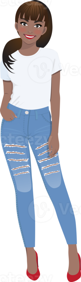 africano americano menina dentro branco Camisetas e azul jeans png