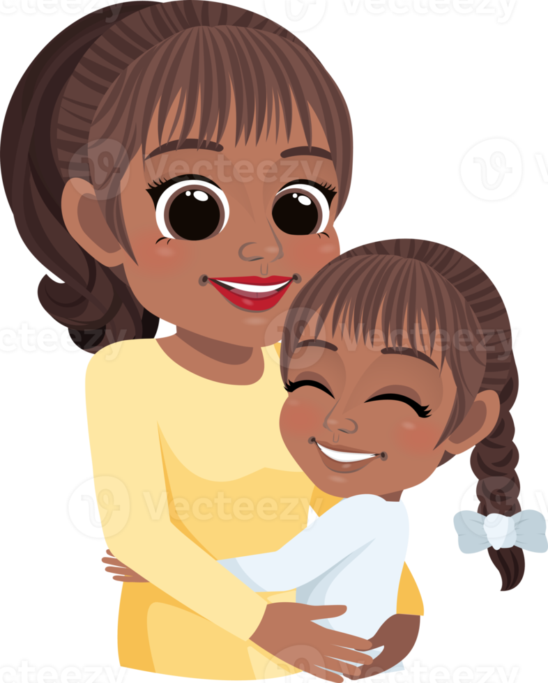 dibujos animados personaje con americano africano mamá y hija abarcar. madre es día concepto png