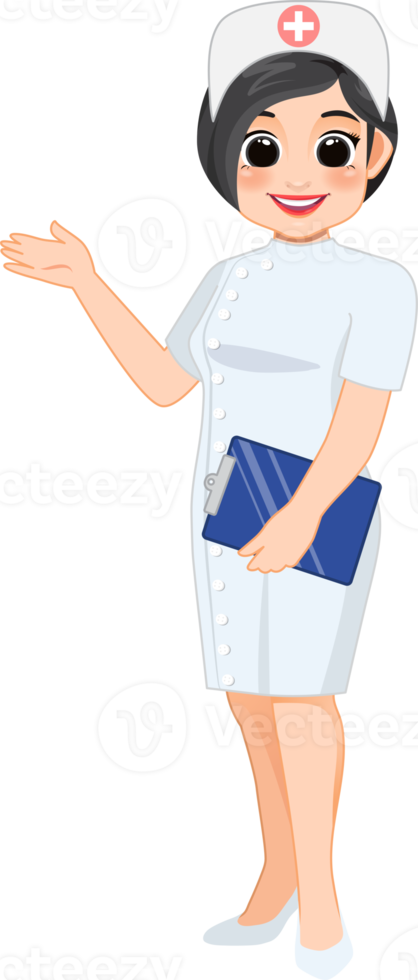 Cartoon character with professional nurse in smart uniform png