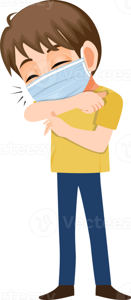 Boy sneeze or cough flat icon PNG