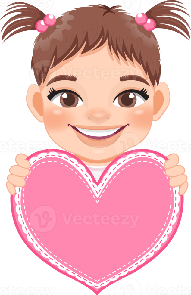 söt liten flicka innehav rosa hjärta Lycklig barn fira valentine s dag tecknad serie karaktär design png