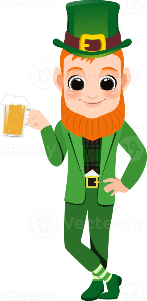 Happy Saint Patrick's Day with leprechaun boy with beer glass Cartoon Character png