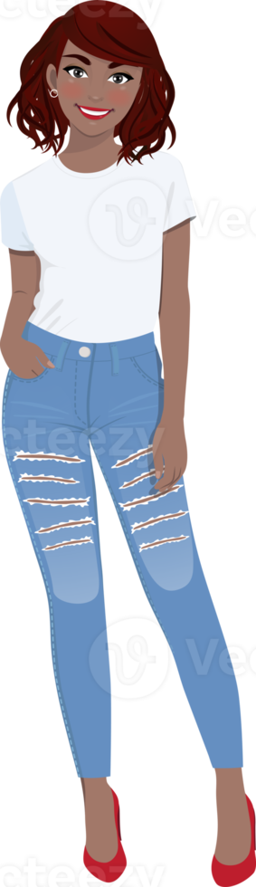 africano americano ragazza nel bianca magliette e blu jeans png