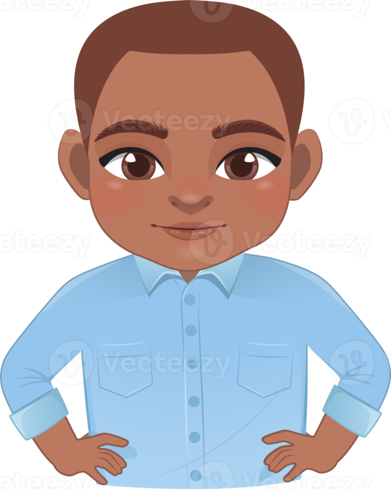 Self-confident guy set or American African male stands in a heroic pose cartoon character png