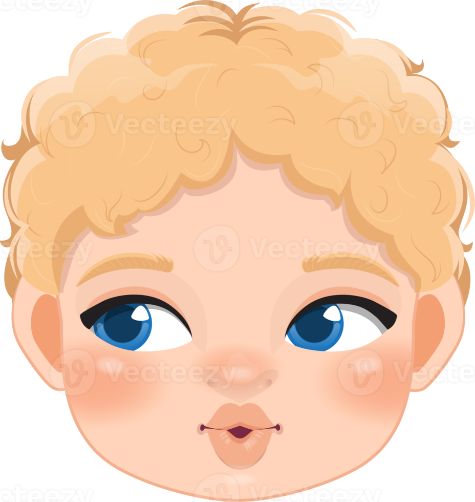 Cute Boy Face and Blonde Hair Lips Kissing , Roll eyes to the Left Hand Cartoon Character Design png