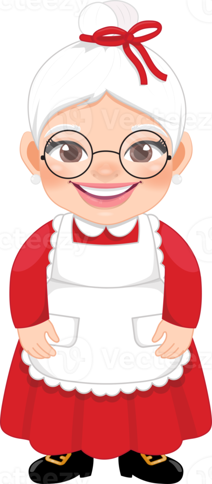 Cute Mrs. Claus standing and smilling cartoon character PNG
