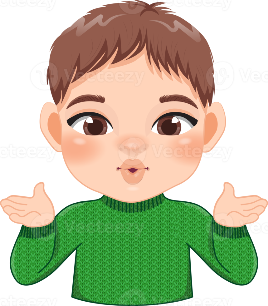 Merry Christmas cartoon design with Excite boy wear a green sweater cartoon png