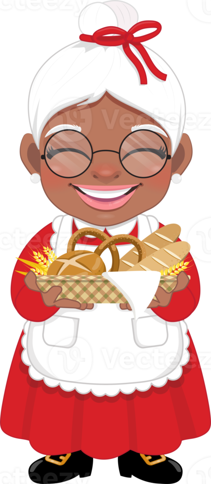 amerikanisch afrikanisch Frau Claus halten Bäckerei Korb Karikatur Charakter png
