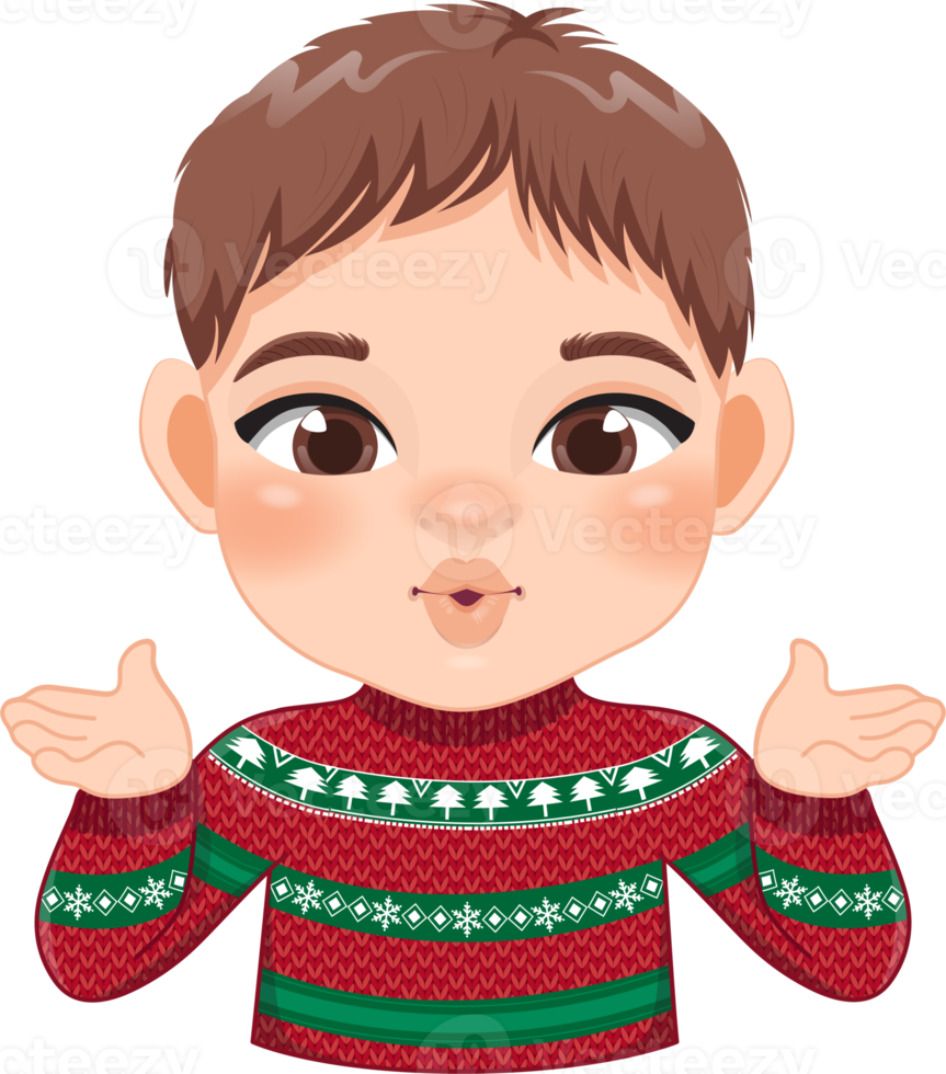 Merry Christmas cartoon design with Excite boy wear a red and green sweater cartoon png