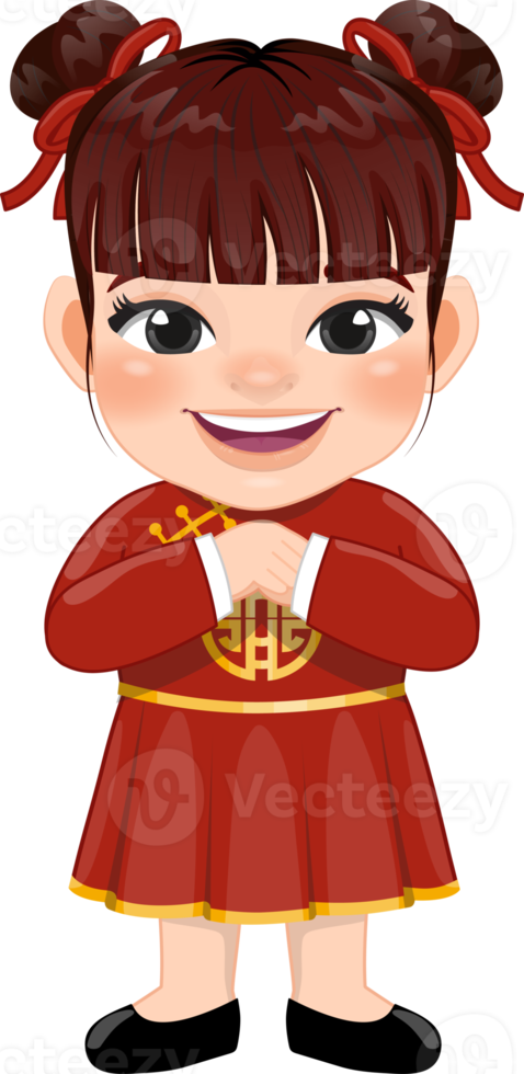 Chinese girl greeting with ancient chinese clothing cartoon character png