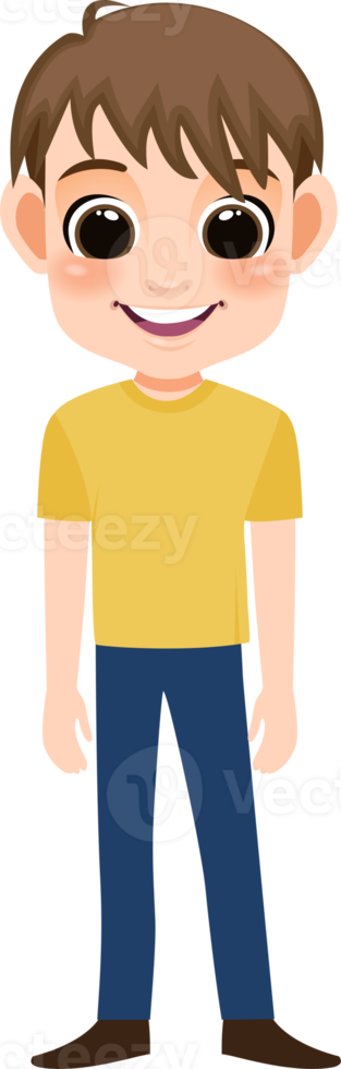 sonriente chico frente lado dibujos animados personaje plano icono png