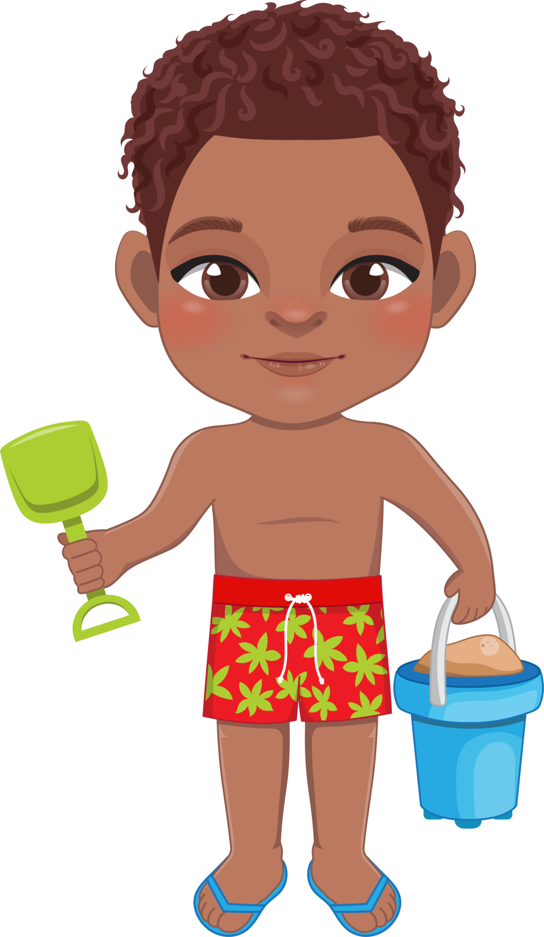 Free Beach black boy in summer holiday. American African kid holding sand  bucket cartoon character design 19840570 PNG with Transparent Background