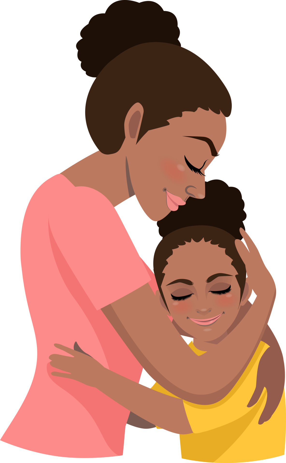 Cartoon character with African American mom and daughter embrace. Mother s  day background 19840573 PNG