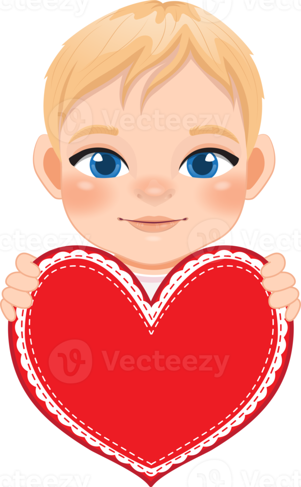 carino poco ragazzo Tenere rosso cuore contento bambini festeggiare San Valentino S giorno cartone animato personaggio design png