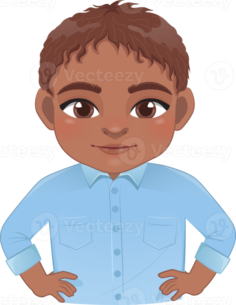 Self-confident guy set or American African male stands in a heroic pose cartoon character png