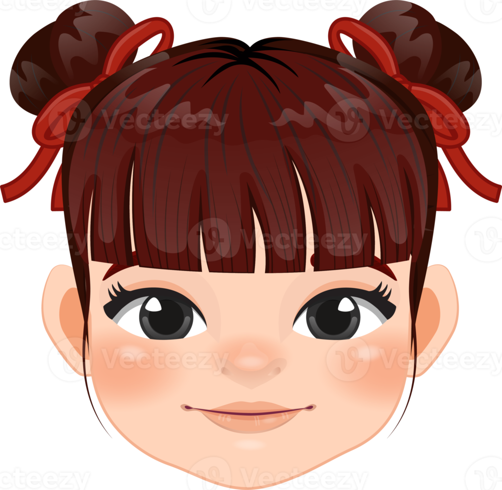 Chinese girl with double hair buns and red ribbow cartoon character png