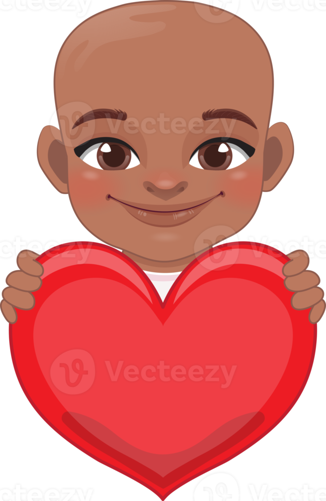 Cute little American African Boy Holding Red Heart Happy Kids Celebrating Valentine s Day Cartoon Character Design png
