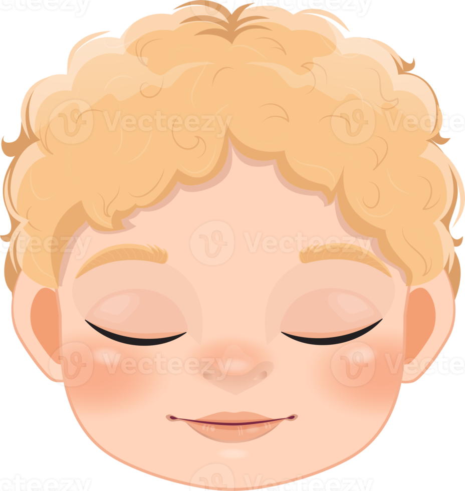 Cute Boy Face and Blonde Hair Close Eyes and  Smiling Cartoon Character png