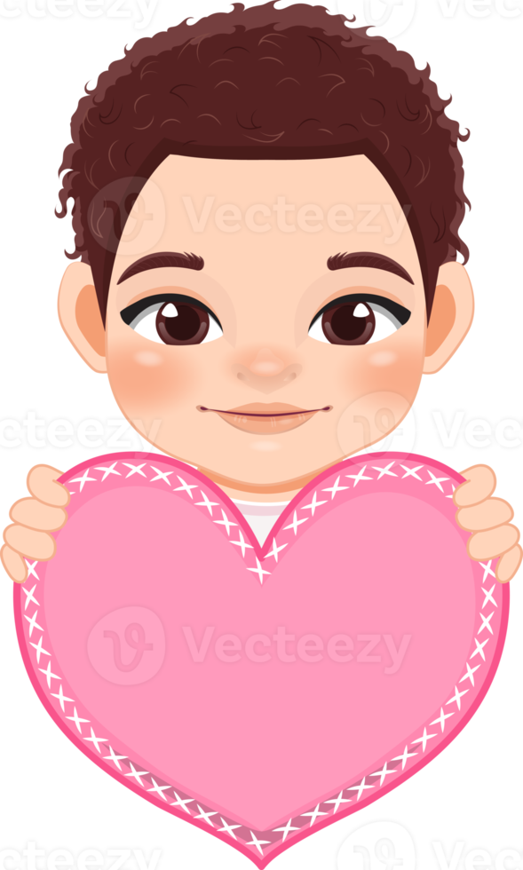 Cute little Boy Holding Pink Heart Happy Kids Celebrating Valentine s Day Cartoon Character Design png