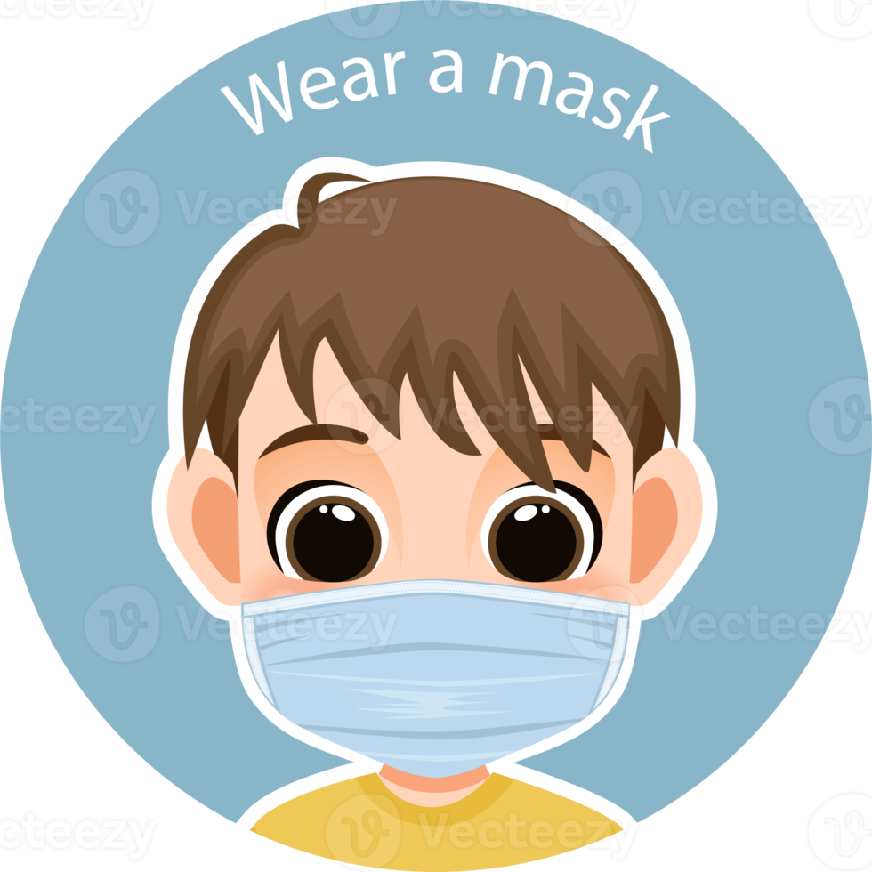 Wear a mask with boy cartoon character flat icon PNG