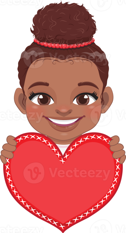 linda pequeño americano africano niña participación rojo corazón contento niños celebrando enamorado s día dibujos animados personaje diseño png