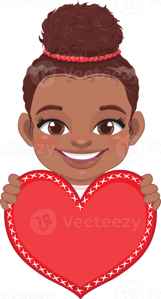 Cute little American African Girl Holding Red Heart Happy Kids Celebrating Valentine s Day Cartoon Character Design png