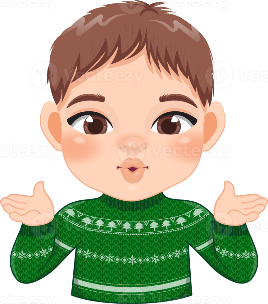 fröhlich Weihnachten Karikatur Design mit anregen Junge tragen ein Grün Sweatshirt Karikatur png