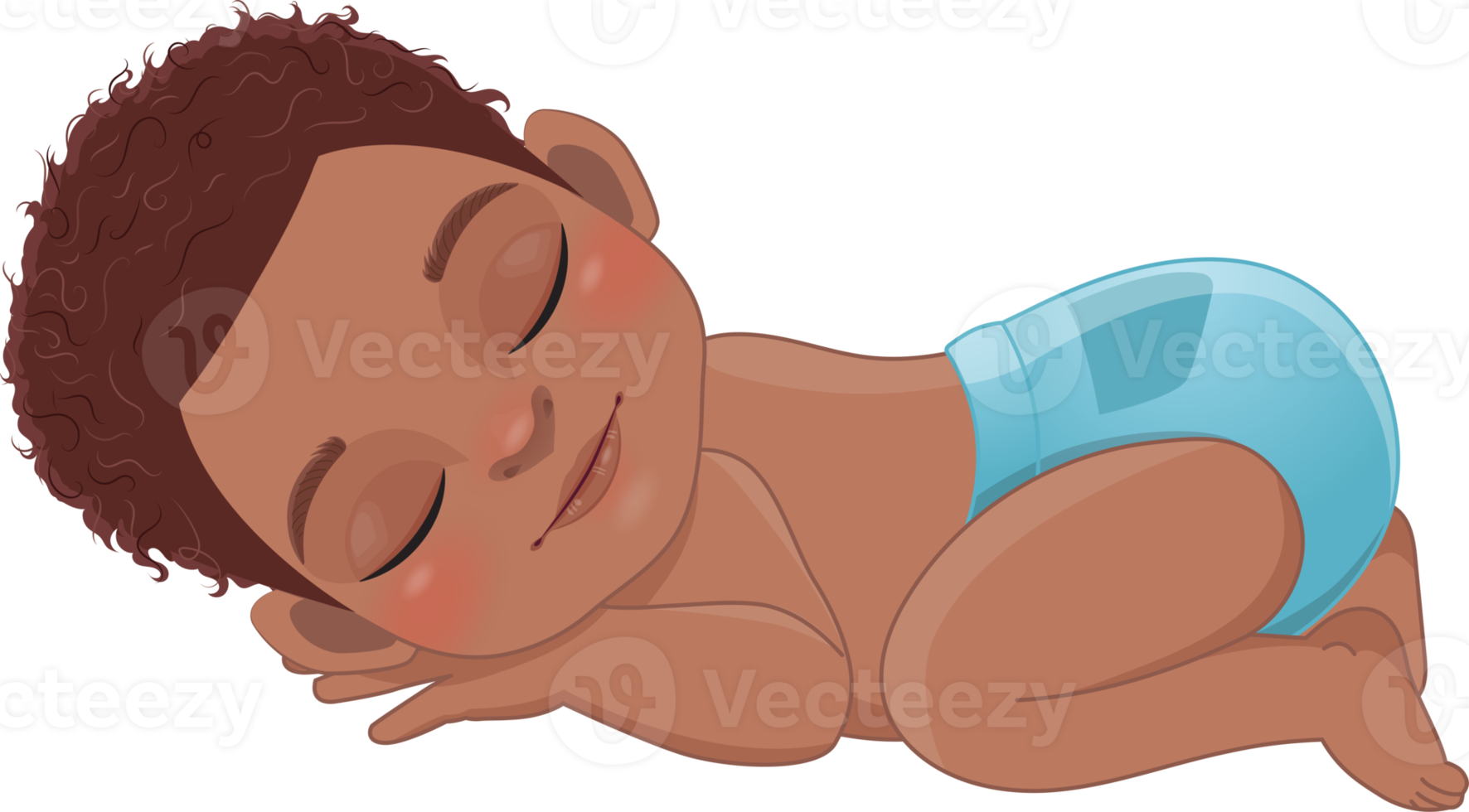 bebé americano africano chico dormido dibujos animados personaje png