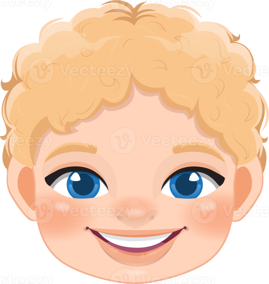 Cute Boy Face and Blonde Hair Cartoon Character Design png