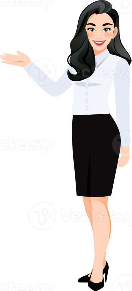 Businesswoman cartoon character with Beautiful business woman in office style white shirt png