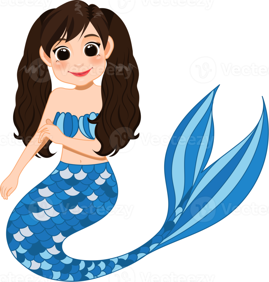 dessin animé personnage avec mignonne Sirène Princesse avec coloré cheveux et queue png