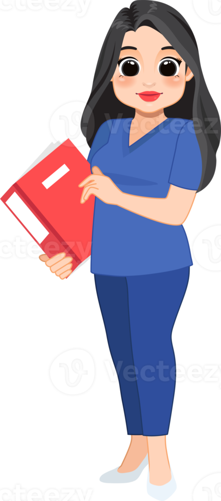 Cartoon character with professional nurse in smart uniform png