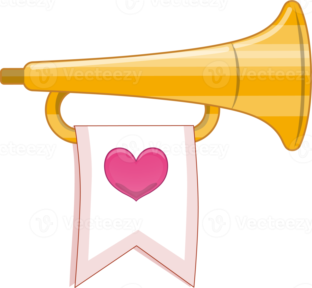Valentine element with Gold trumpet cartoon character design png