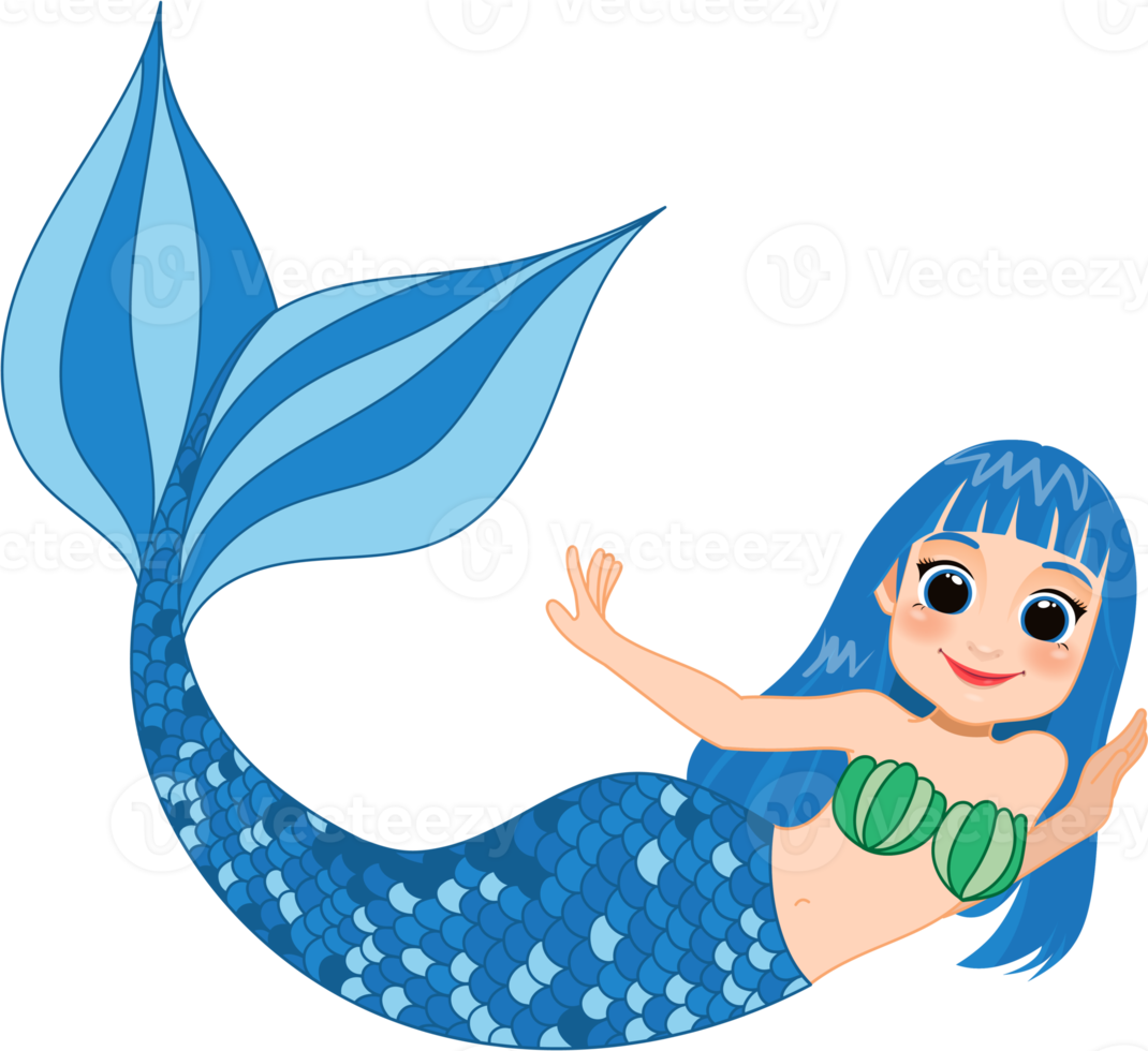 Free Cartoon character with cute mermaid princess with colorful hair