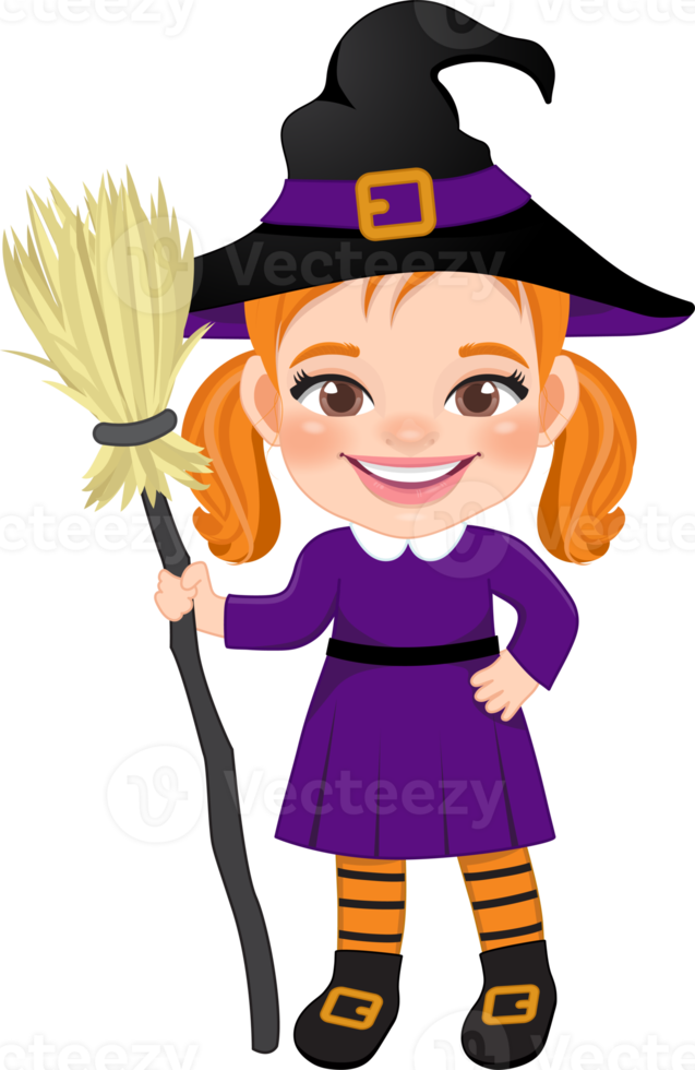 Happy Halloween with cute Witch costume cartoon character design png