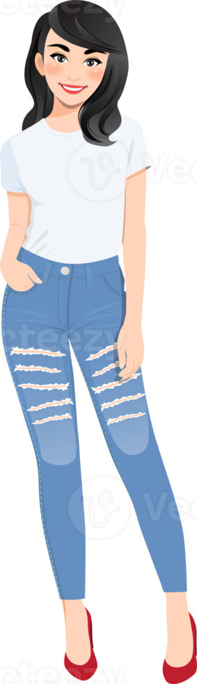 magnifique fille dans blanc t-shirts et bleu jeans png