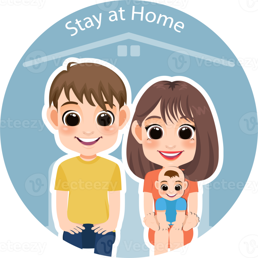 Stay at Home with cute family flat icon PNG