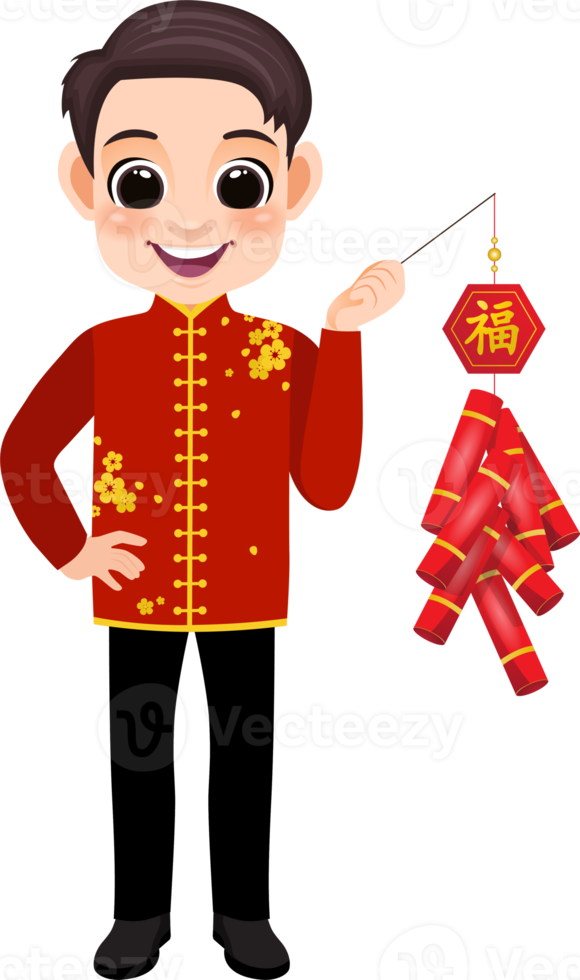 Chinese New Year with Boy holding Cracker png