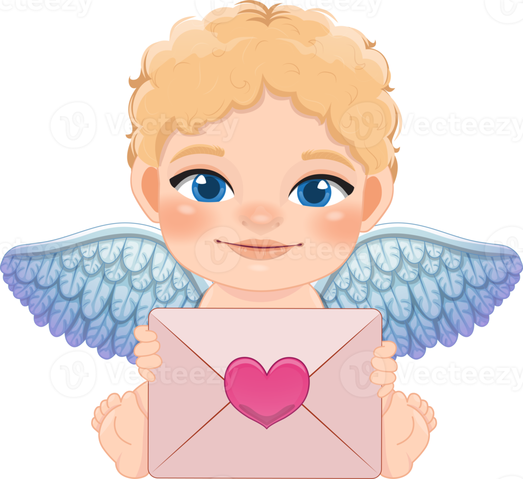 gelukkig Valentijn s dag met Cupido Holding liefde brief tekenfilm karakter png