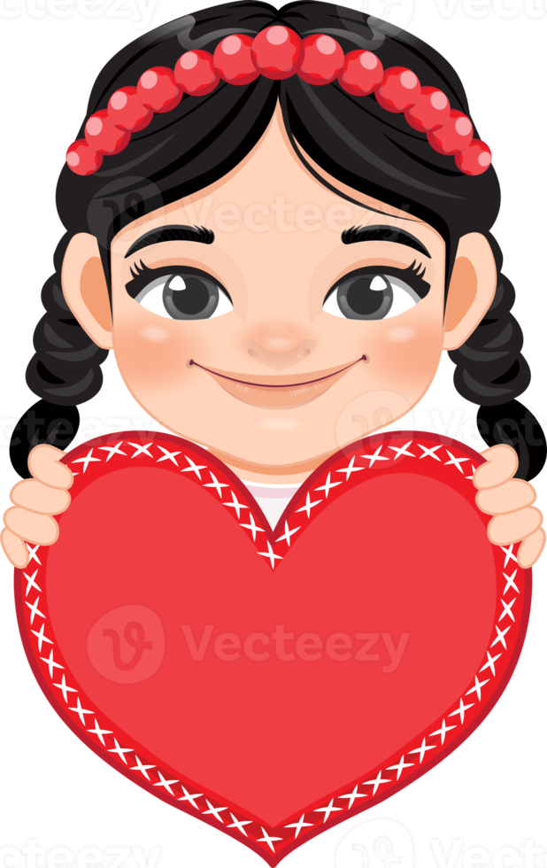 Cute little Girl Holding Red Heart Happy Kids Celebrating Valentine s Day Cartoon Character Design png