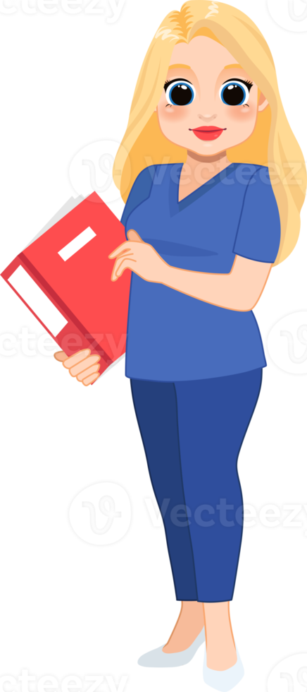 Cartoon character with professional nurse in smart uniform png