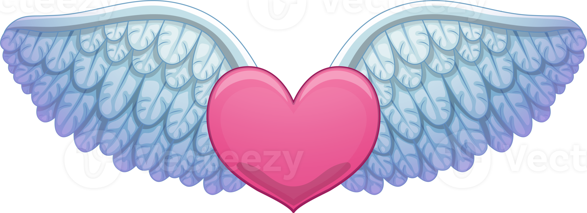 Flying heart with angel wings cartoon character design png